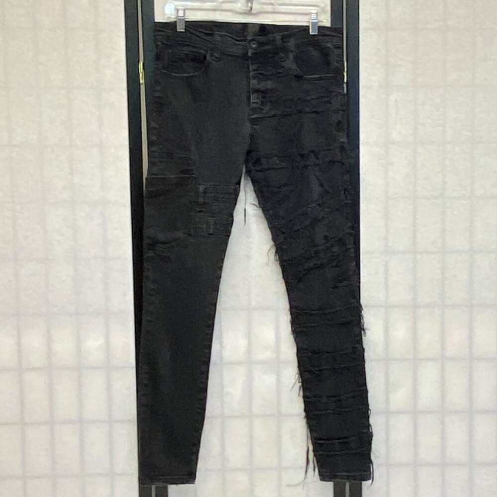 Valabasas Moto Jeans Black 32 Distressed Stacked Button Fly Skinny Mid Rise Fray